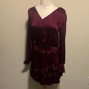 Michael Kors Elegant Burgundy Long Sleeve Faux Wrap Dress Size Medium
